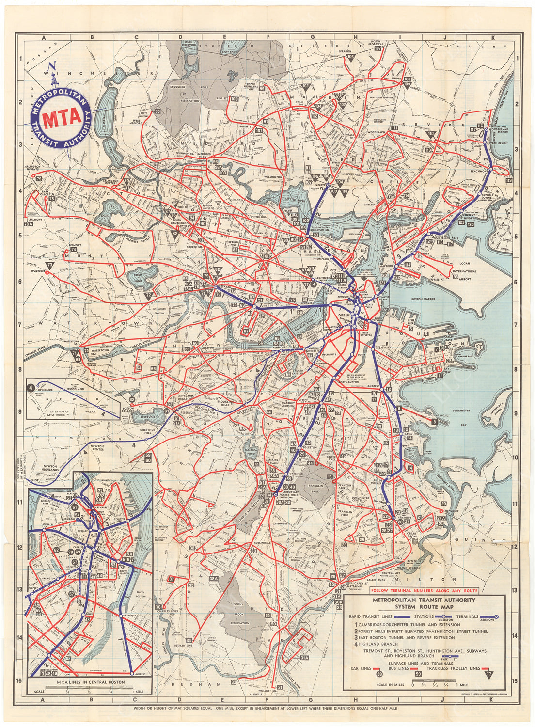 Boston, Massachusetts MTA System Route Map #7 1961