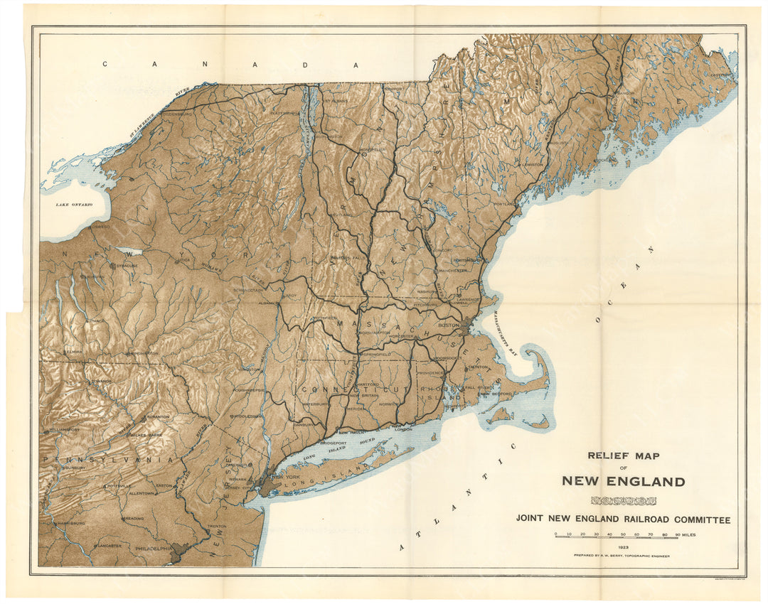 Northeastern United States Relief Map 1923