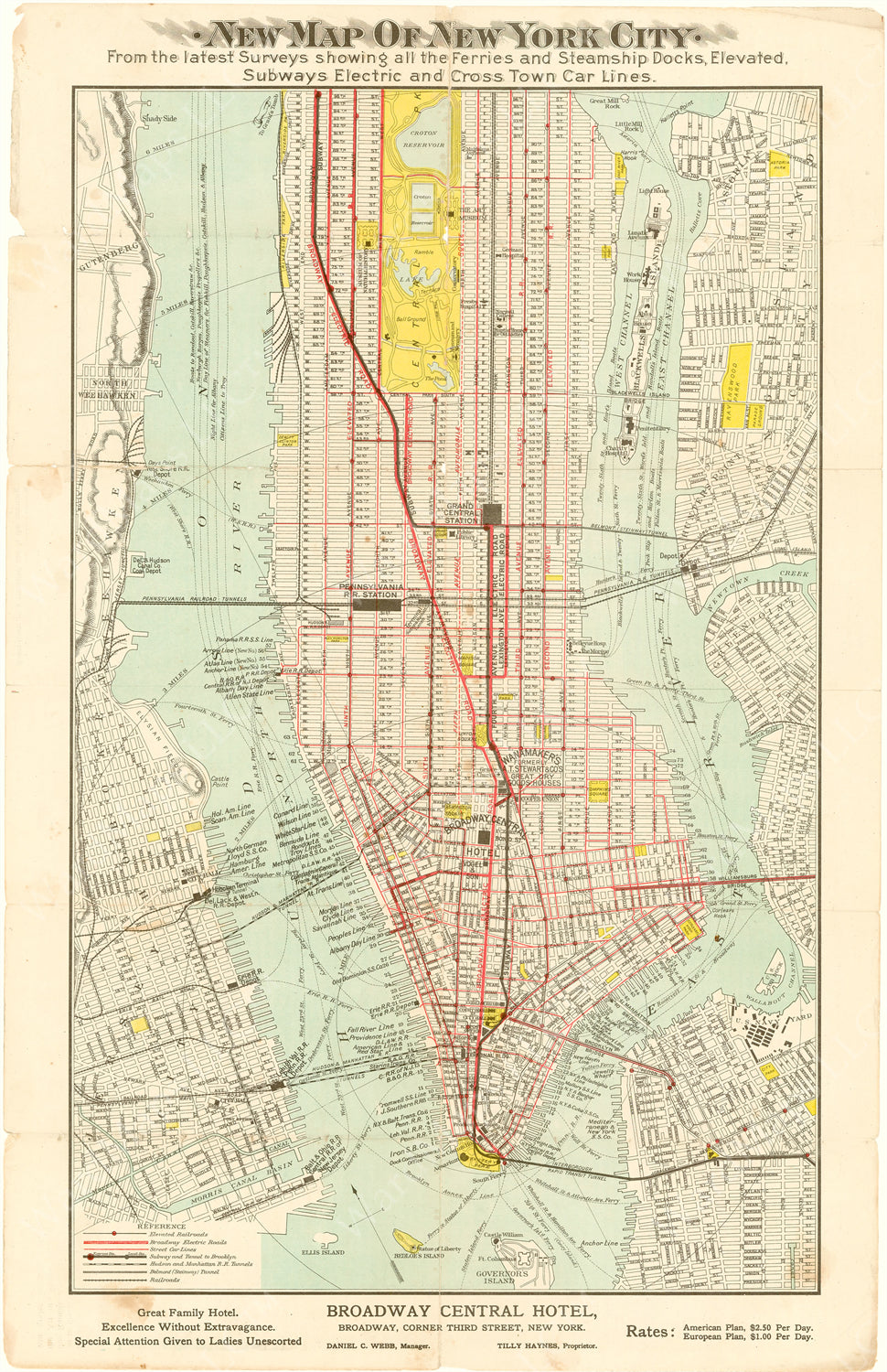 New York, New York with Transit Lines Circa 1910