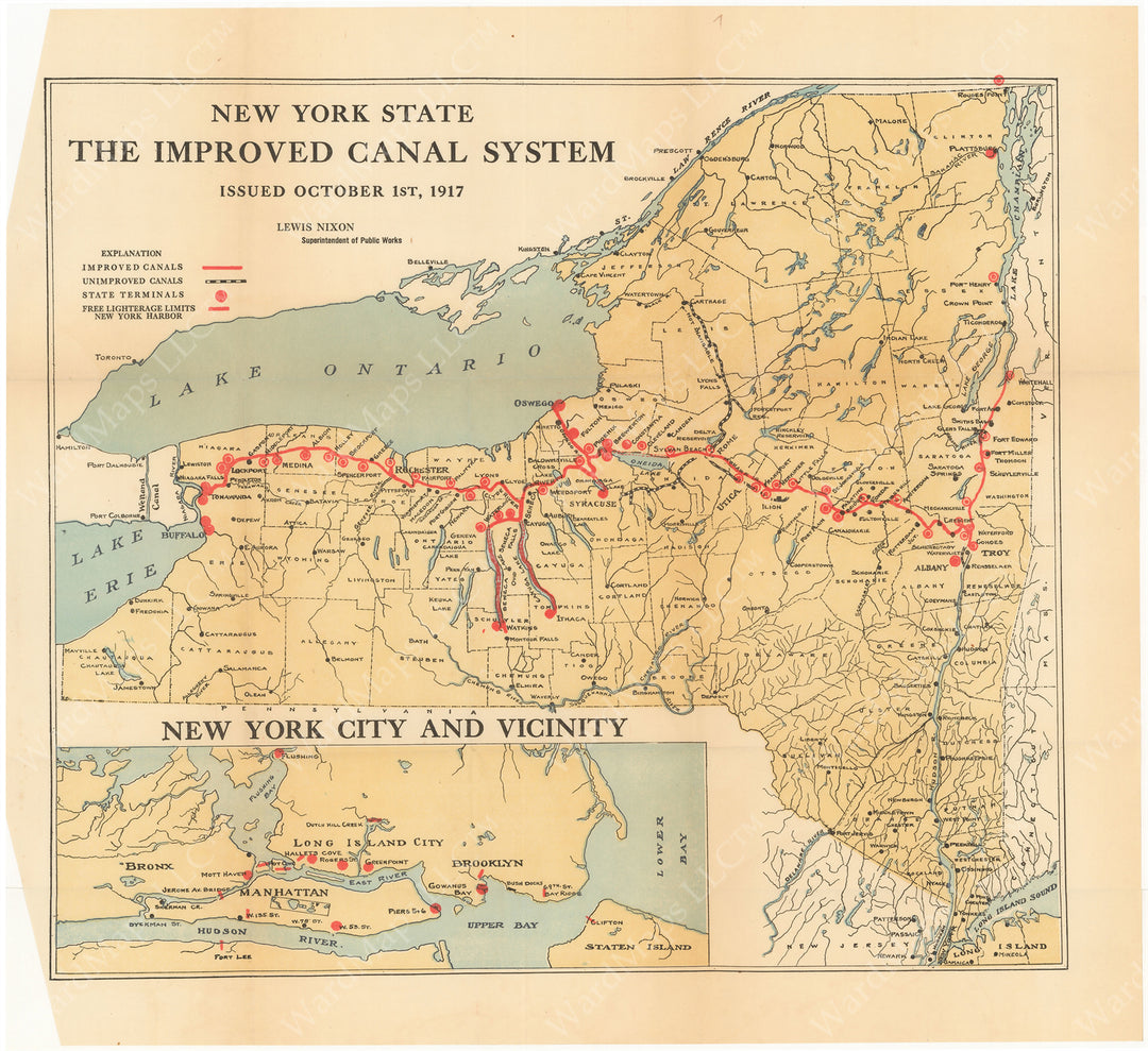 New York State Improved Canal System 1917