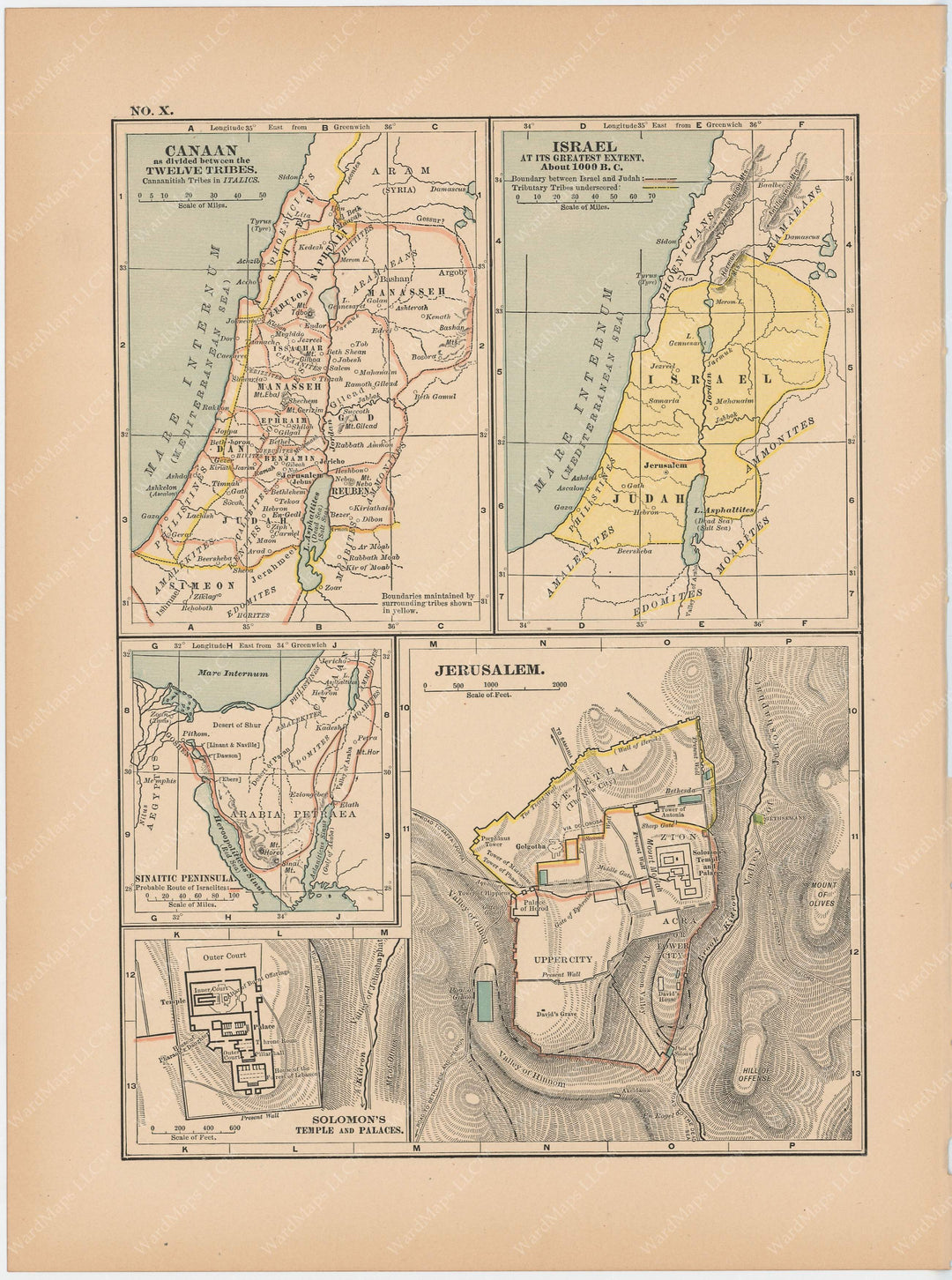 Classical Map 1897 no. X: Ancient Canaan, Israel, and Jerusalem
