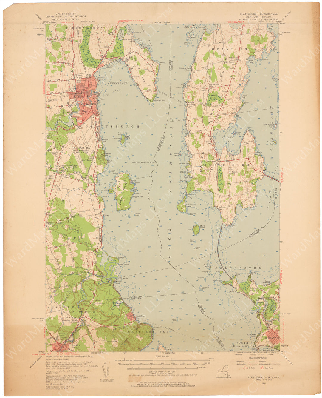 USGS New York and Vermont: Plattsburgh Sheet 1956