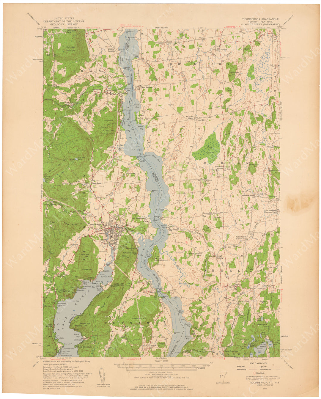 USGS New York and Vermont: Ticonderoga 1950