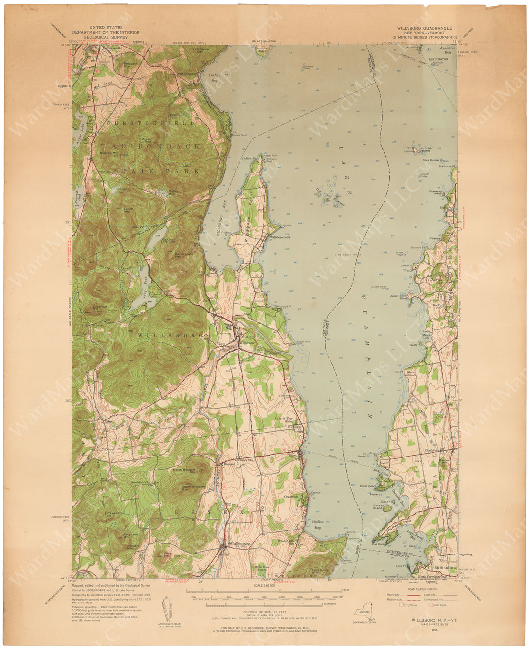 USGS New York and Vermont: Willsboro 1956