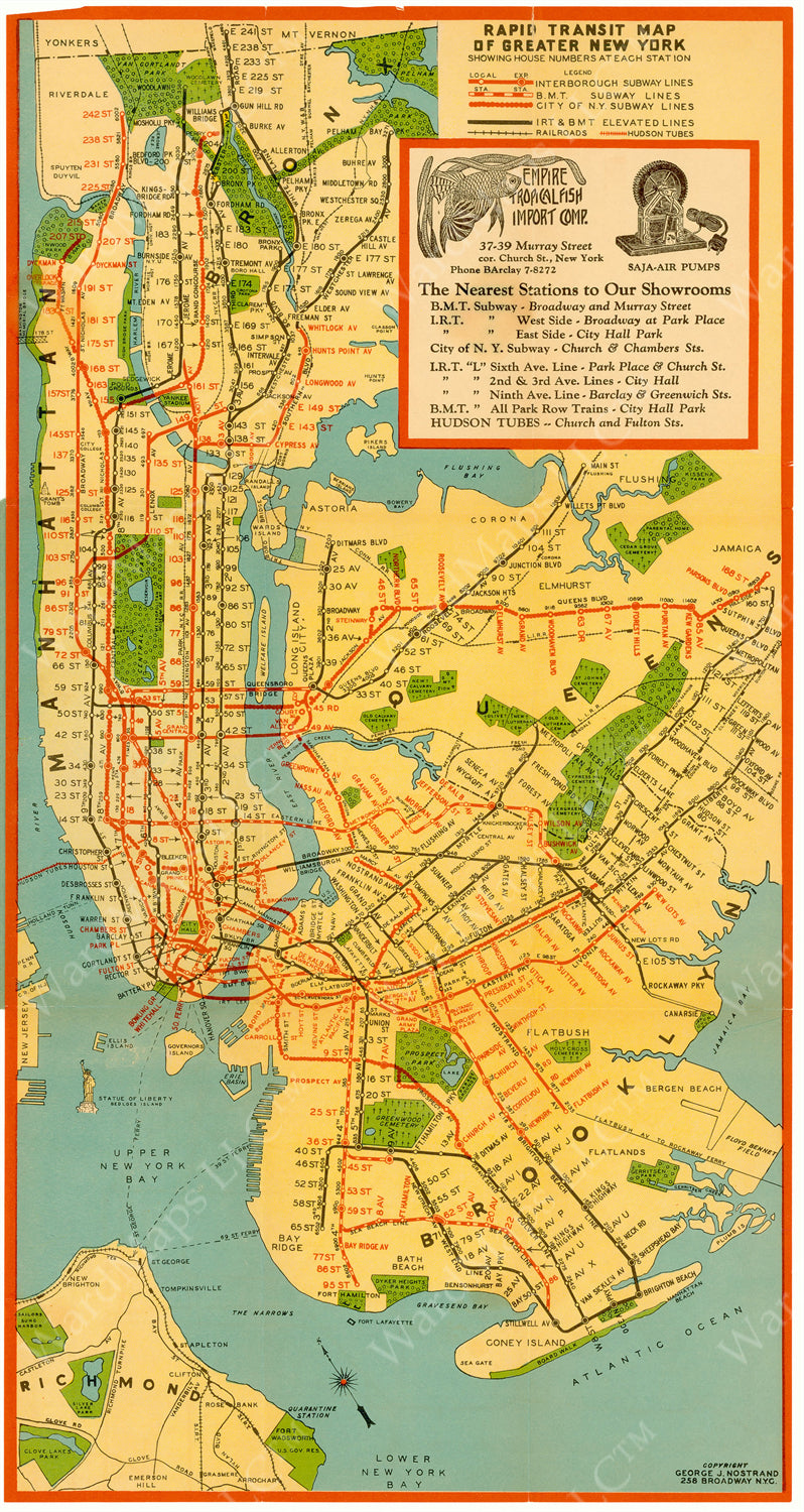 New York City Subway Map Circa Early 20th Century
