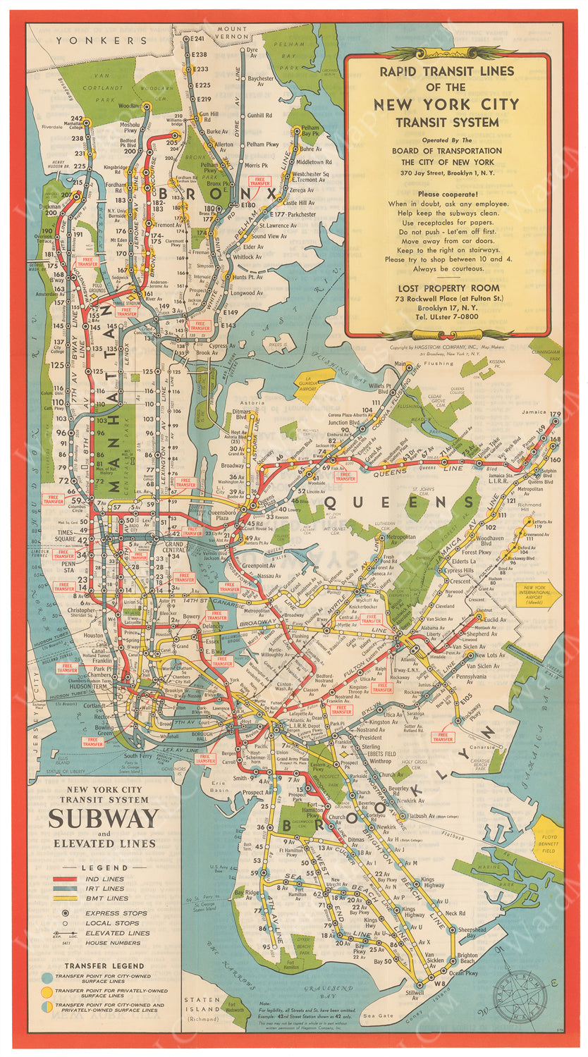 Map 1952 New York City Subway Map 1952 Feb. 1 – WardMaps LLC