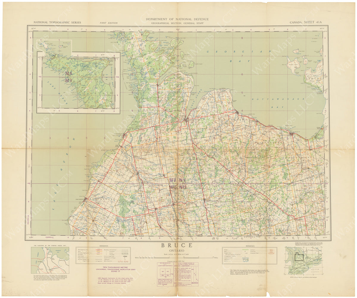 Canada 1:253,440: Bruce (Ontario) Sheet 1947 – WardMaps LLC