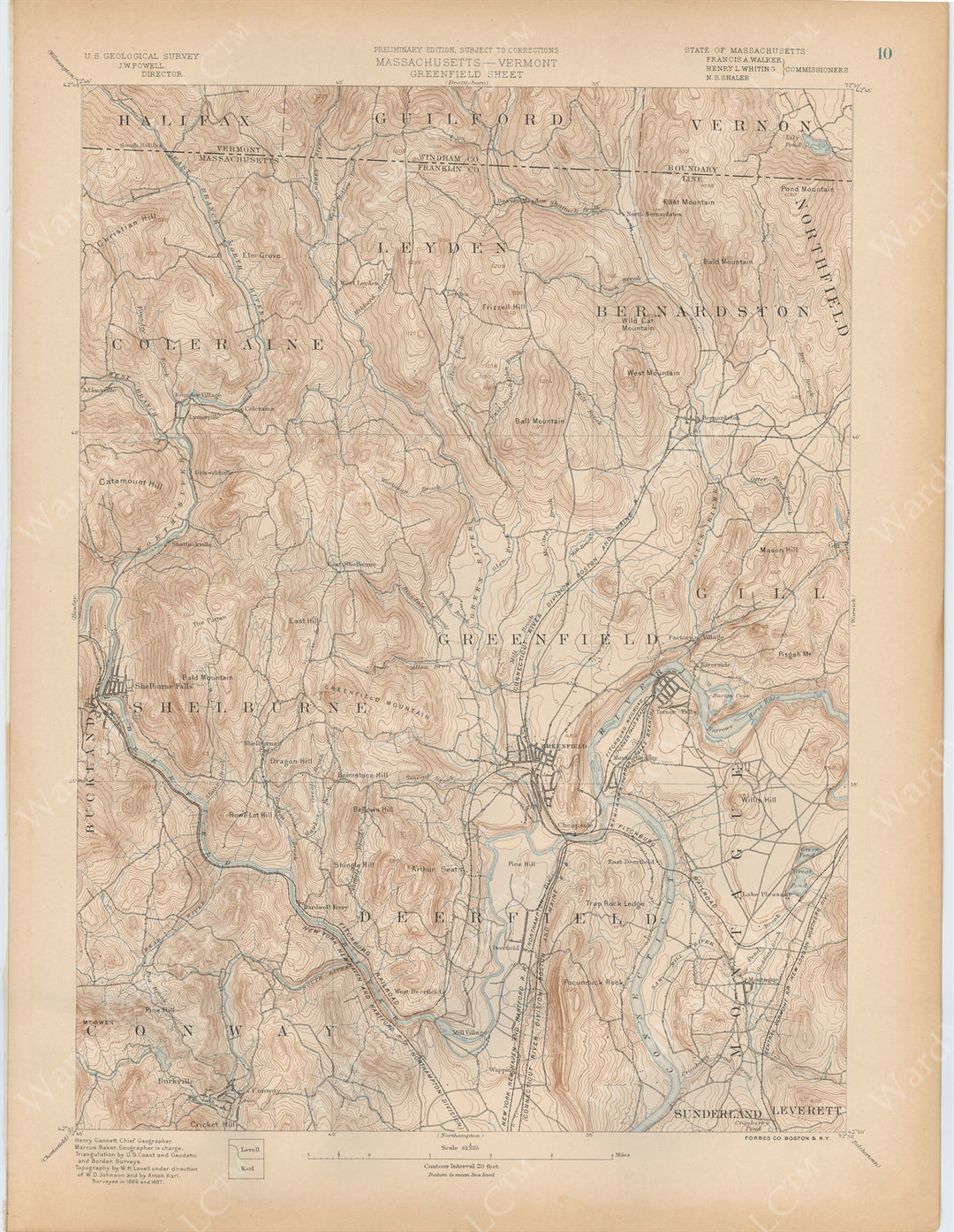 USGS Massachusetts 1890 Plate 010: Greenfield Sheet