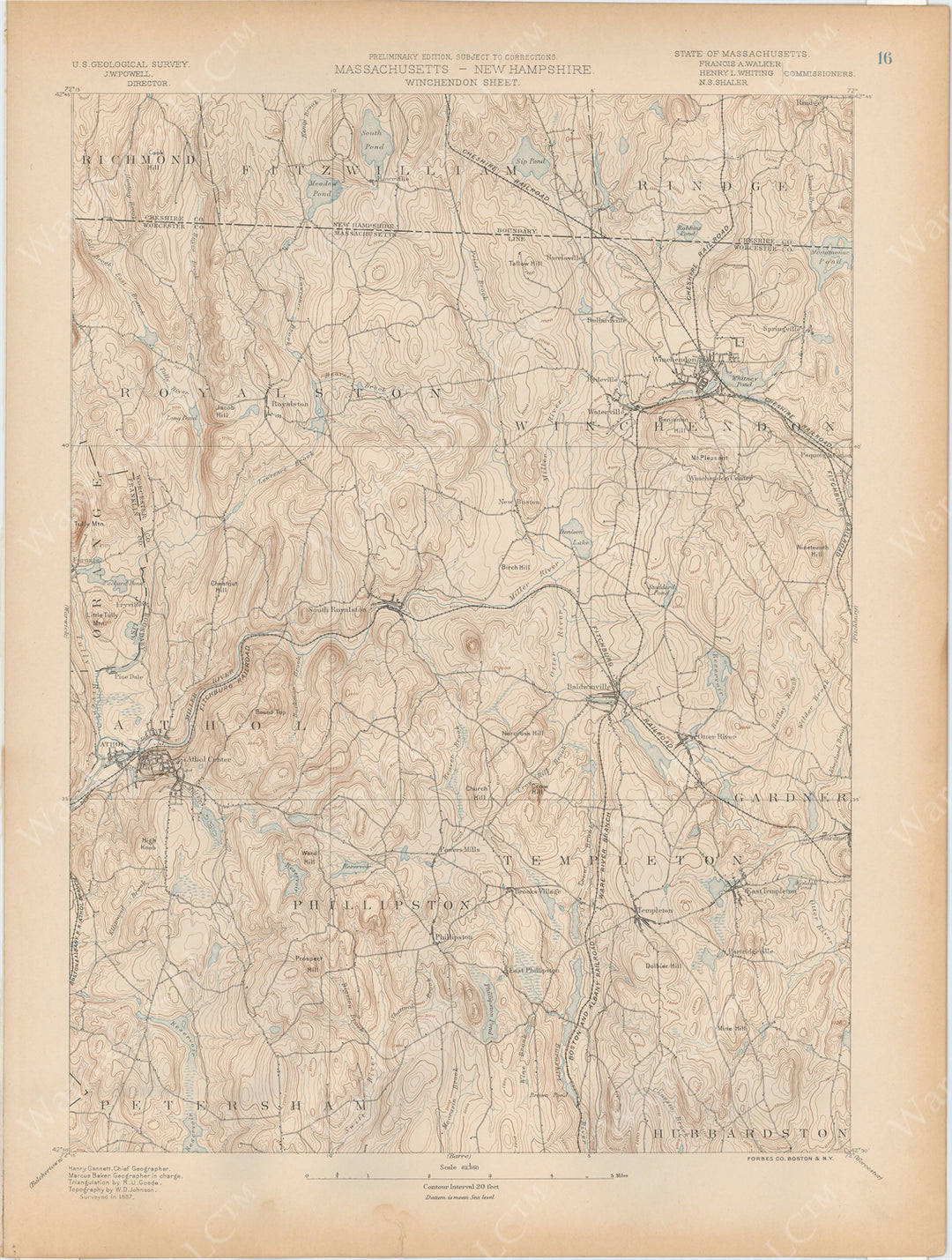 USGS Massachusetts 1890 Plate 016: Winchendon Sheet