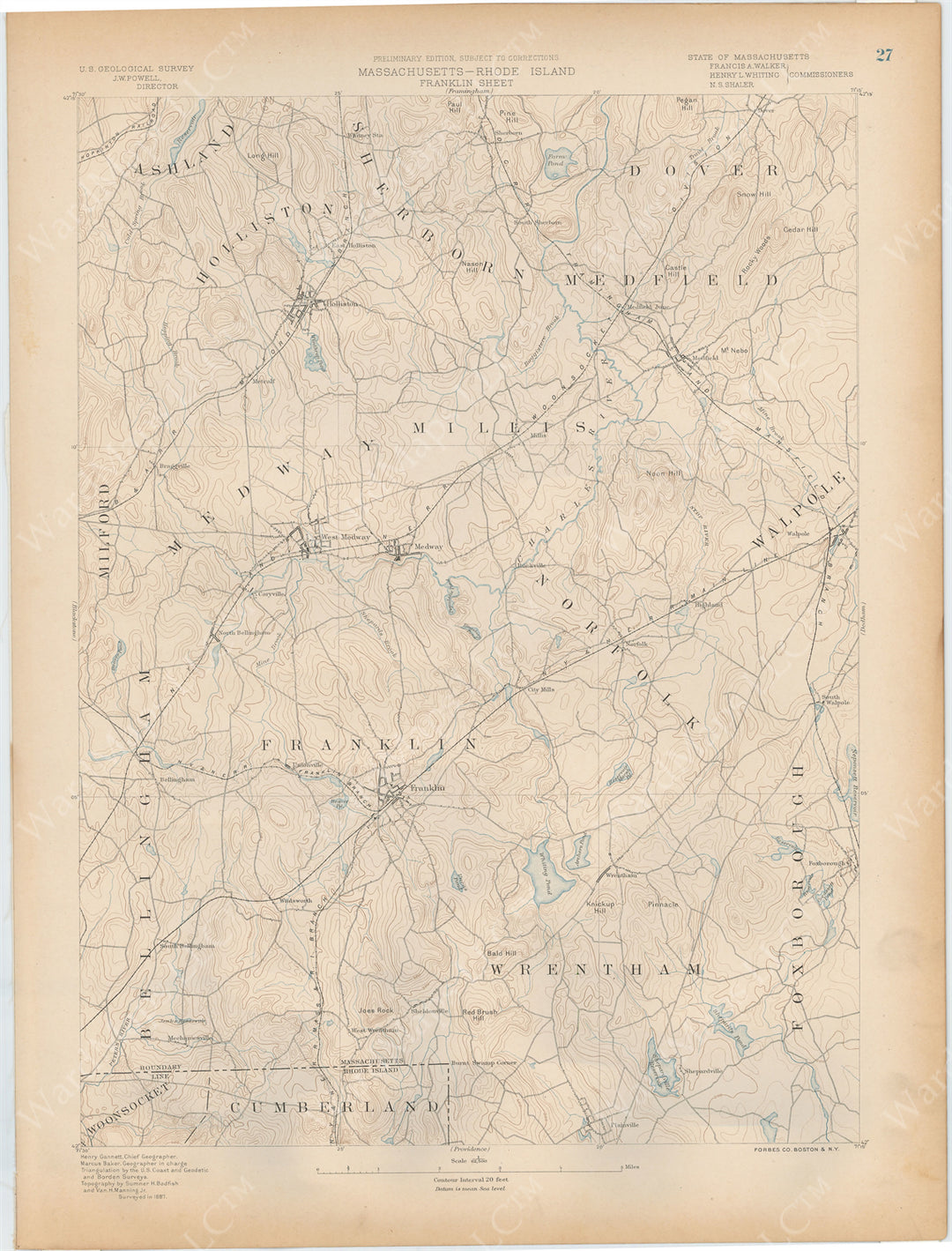 USGS Massachusetts 1890 Plate 027: Franklin Sheet