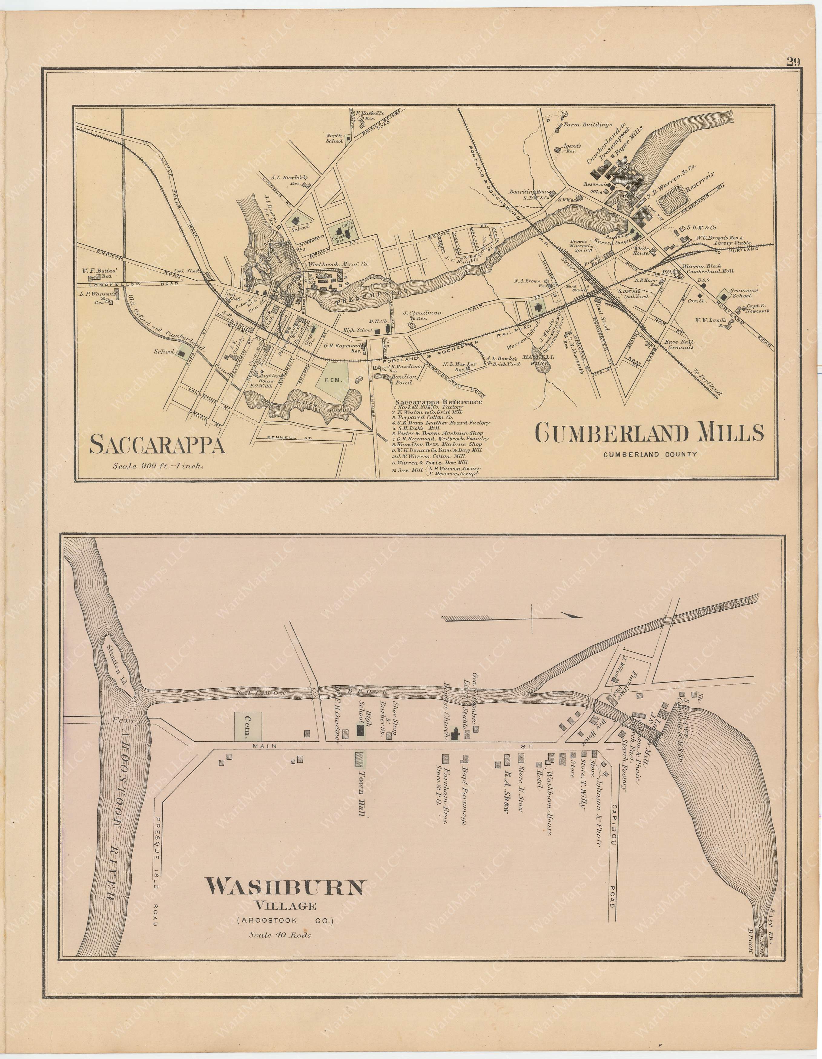 Washburn and Westbrook, Maine 1885 – WardMaps LLC