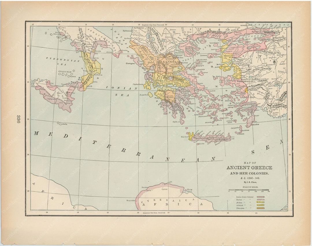 Classical Map 1894: Ancient Greece and Colonies, B.C. 1200-146