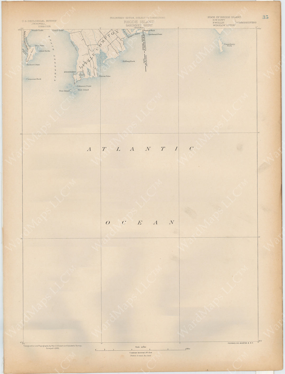 USGS Massachusetts and Rhode Island 1890 Plate 035: Sakonnet Sheet