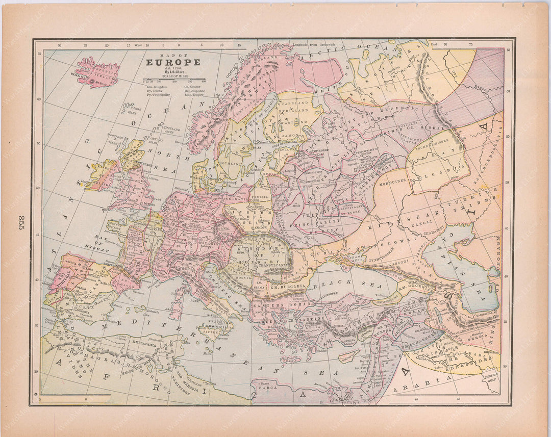 Classical Map 1894: Europe A.D. 1200