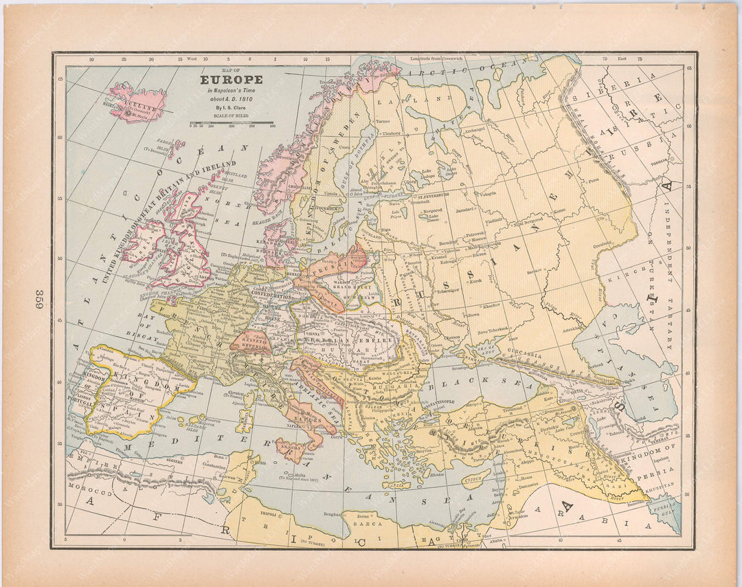 Classical Map 1894: Europe in Napoleon's Time, About A.D. 1810