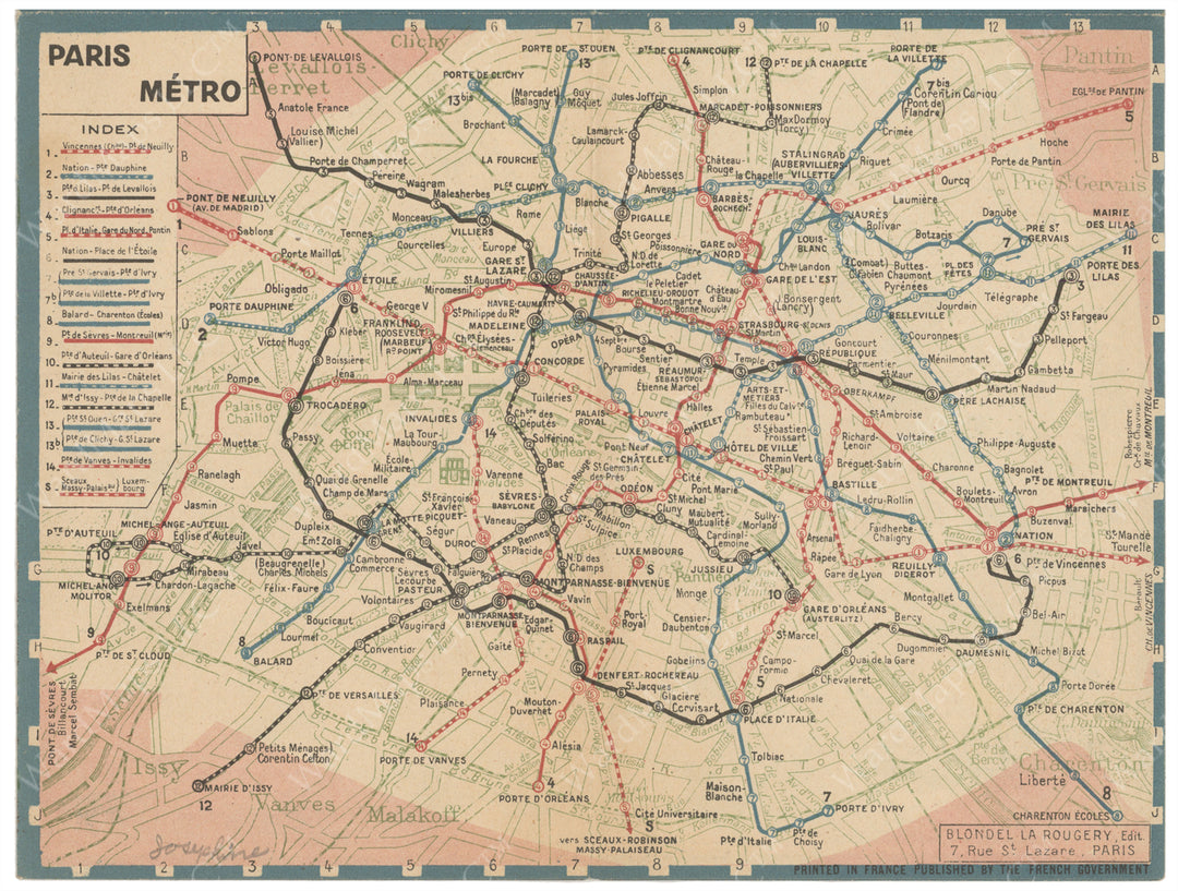 Paris, France Metro Map 1937-1945