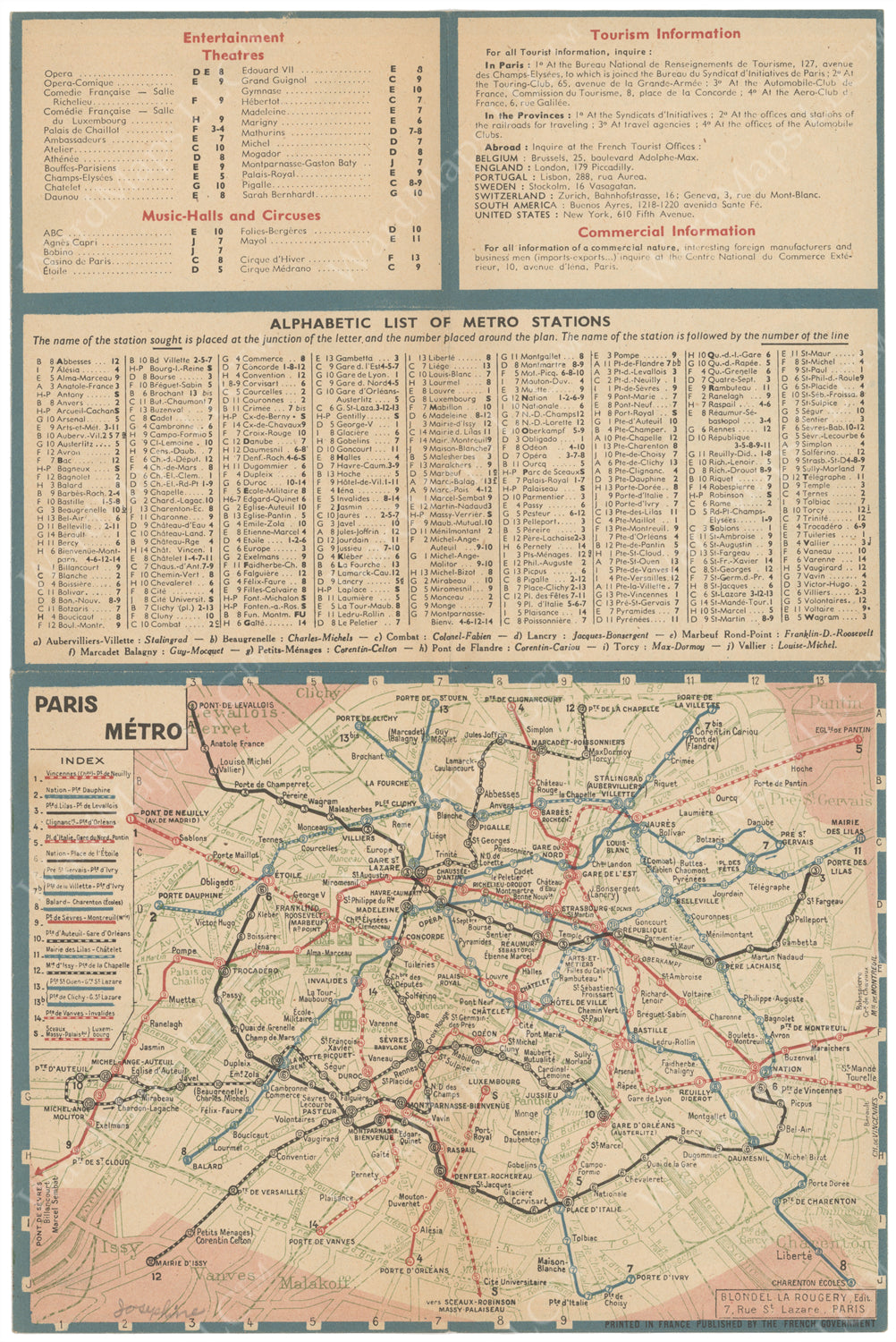 Paris, France Metro Map 1946