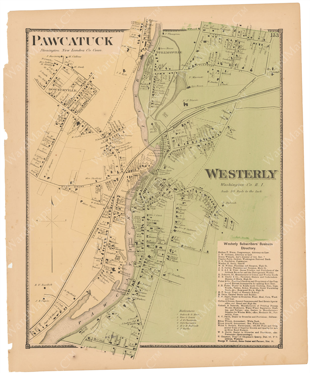 Westerly, Rhode Island and Stonington, Connecticut 1870 – WardMaps LLC