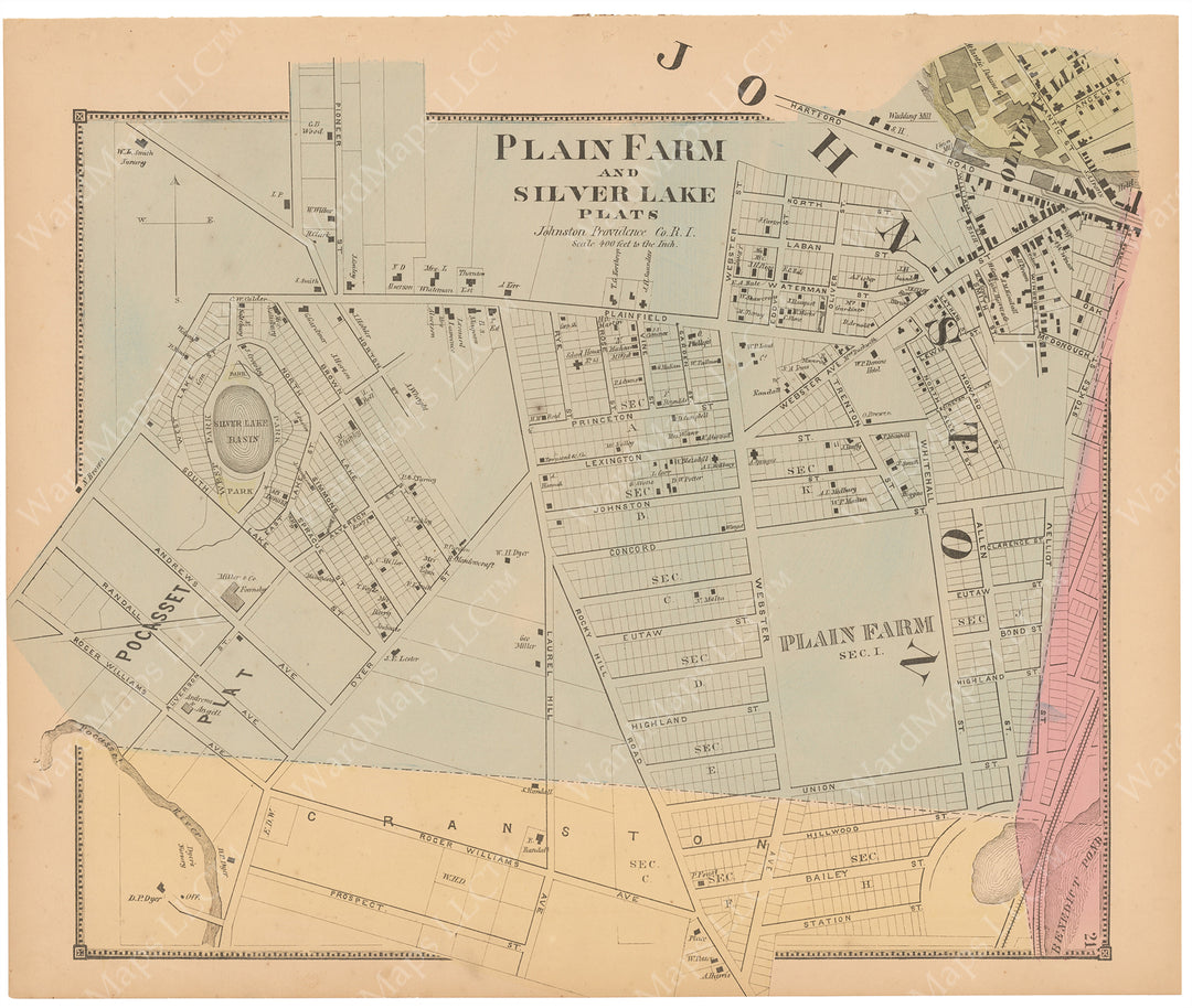 Johnston, Rhode Island 1870: Plain Farm and Silver Lake