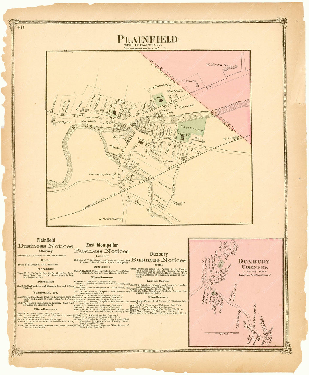 Plainfield and Duxbury, Vermont 1873