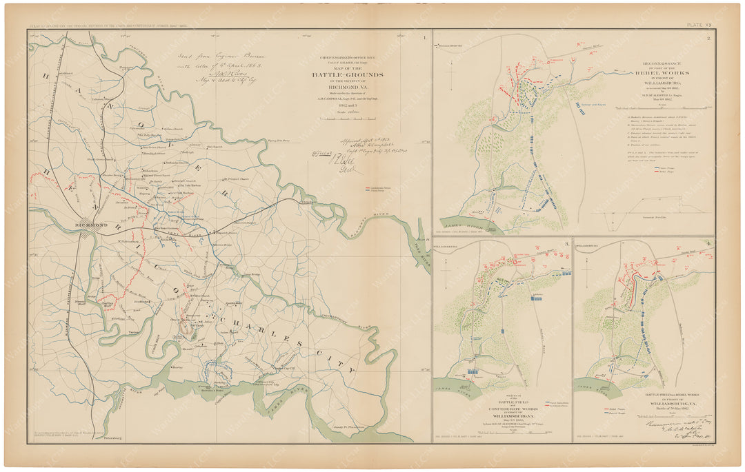 Civil War Atlas 1895 Plate 020: Battles in Richmond and Williamsburg, Virginia