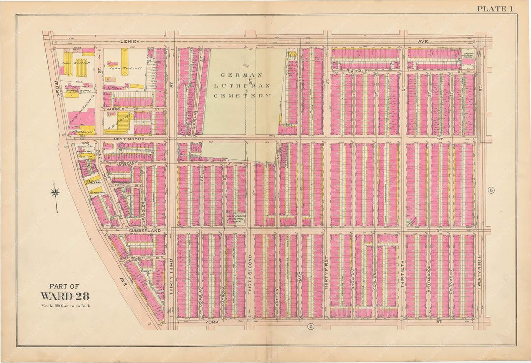 Atlas of Philadelphia, Pennsylvania 1908, 28th, 32nd, and 37th Wards: Plate 001