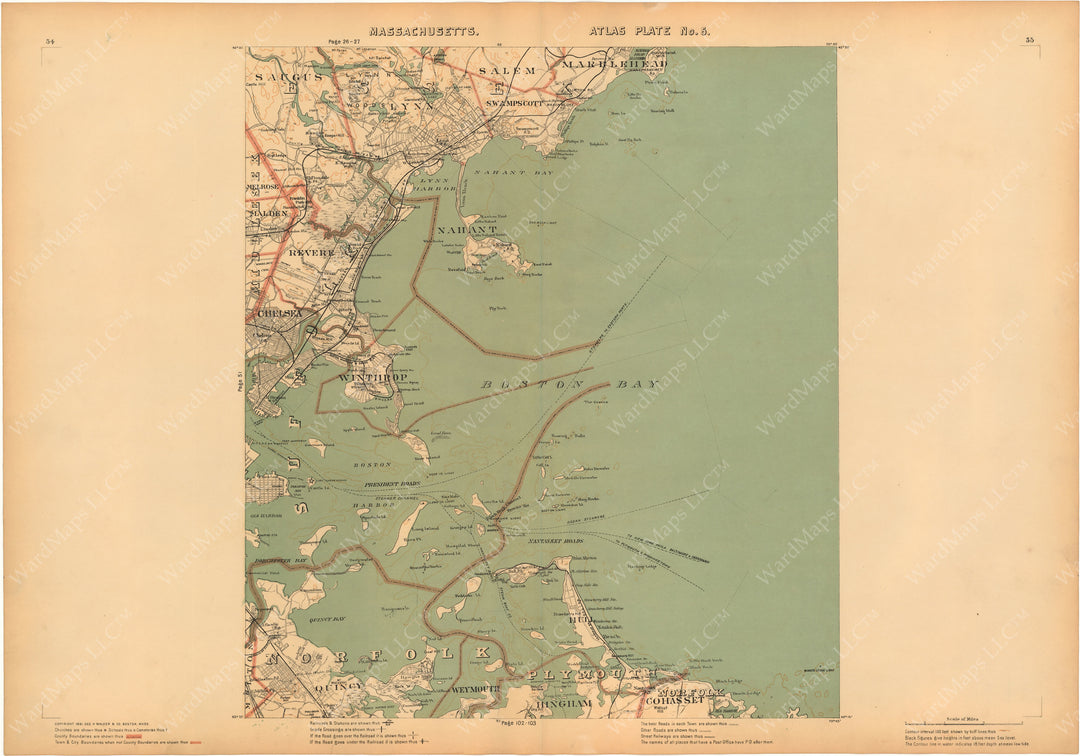 Massachusetts 1891 Plate 005: Boston Harbor and Bay