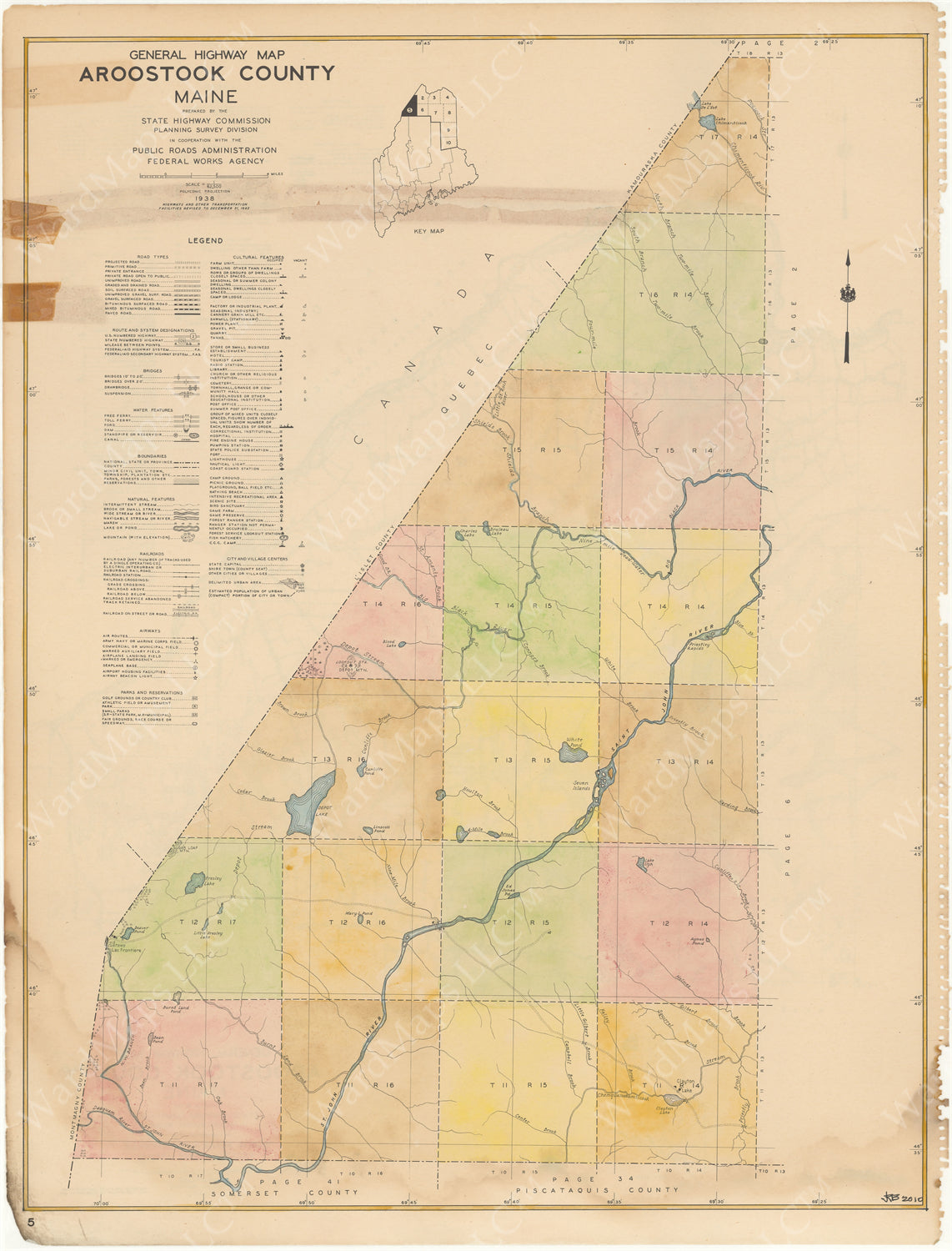 Maine Highway Atlas 1938: Aroostook County 5 of 10 – WardMaps LLC