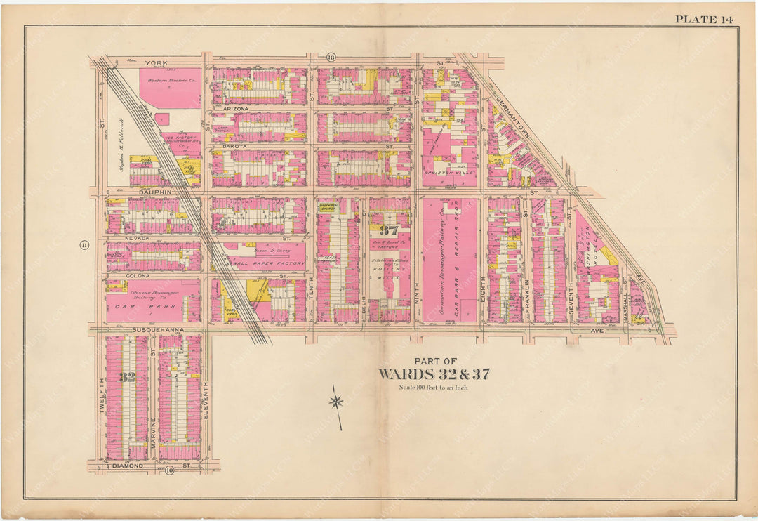 Atlas of Philadelphia, Pennsylvania 1908, 28th, 32nd, and 37th Wards: Plate 014