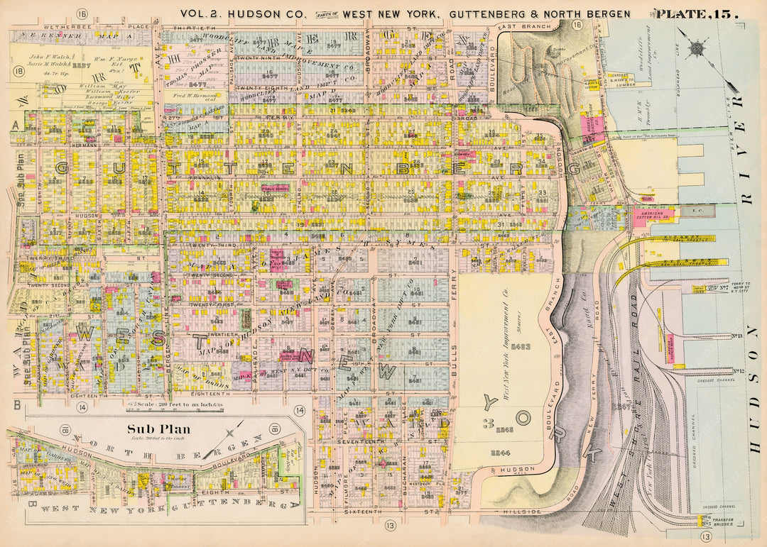 Hudson County, New Jersey 1909 Plate 015: Guttenberg, North Bergen, and West New York