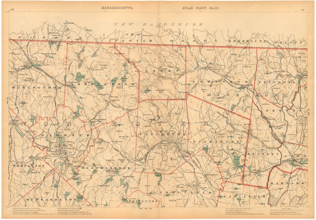 Massachusetts 1891 Plate 018: Northern Worcester County