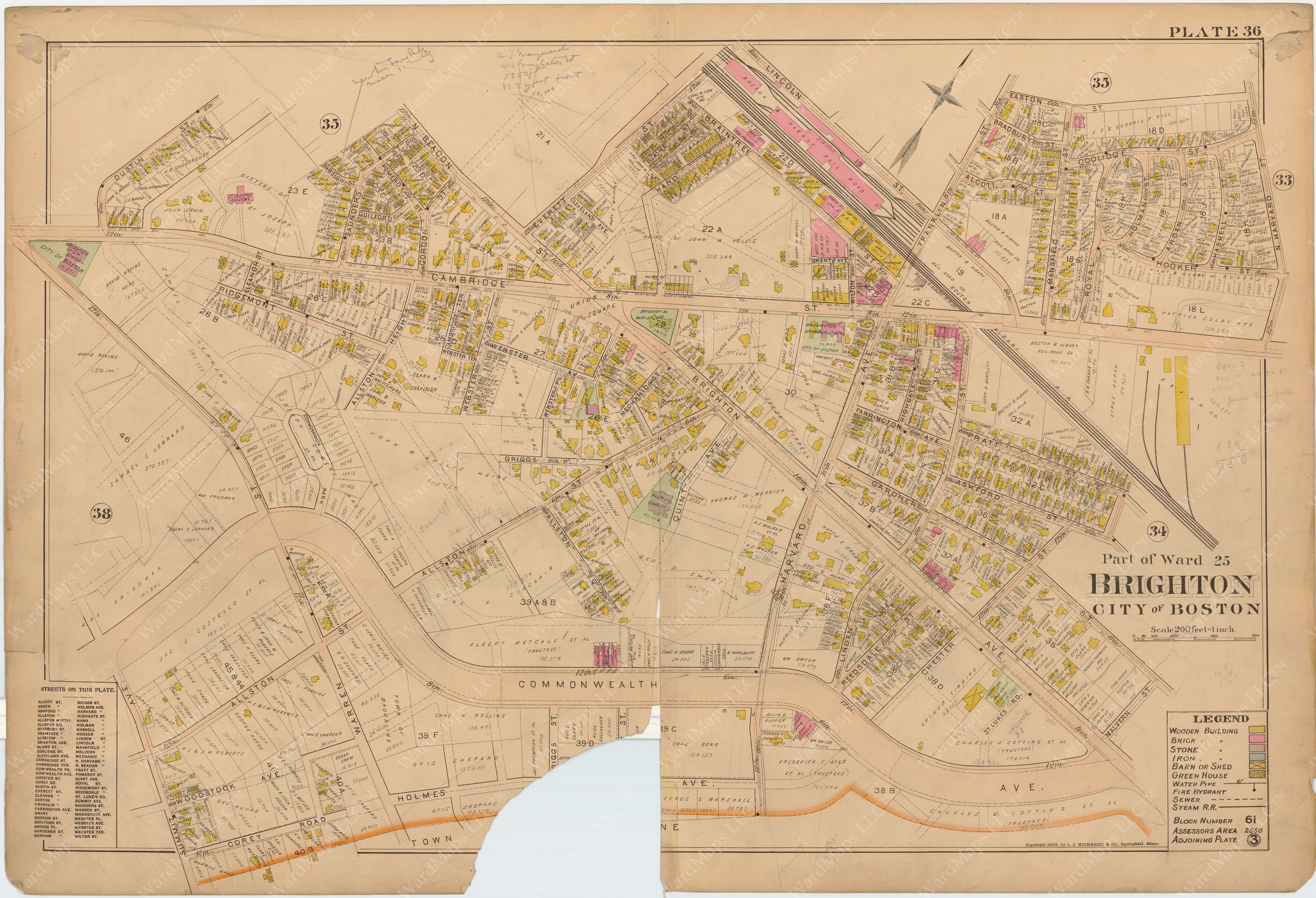 Dorchester, West Roxbury, and Brighton 1899 Plate 036: Allston and Brighton