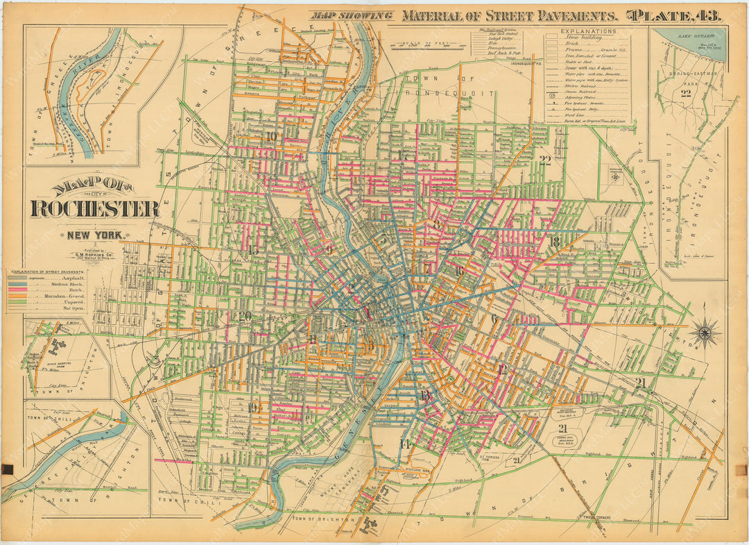 Rochester, New York 1910 Plate 043: Material of Street Pavement