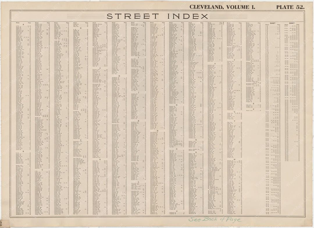 Cleveland, Ohio, Vol. 1, 1912 Plate 052 Street Index