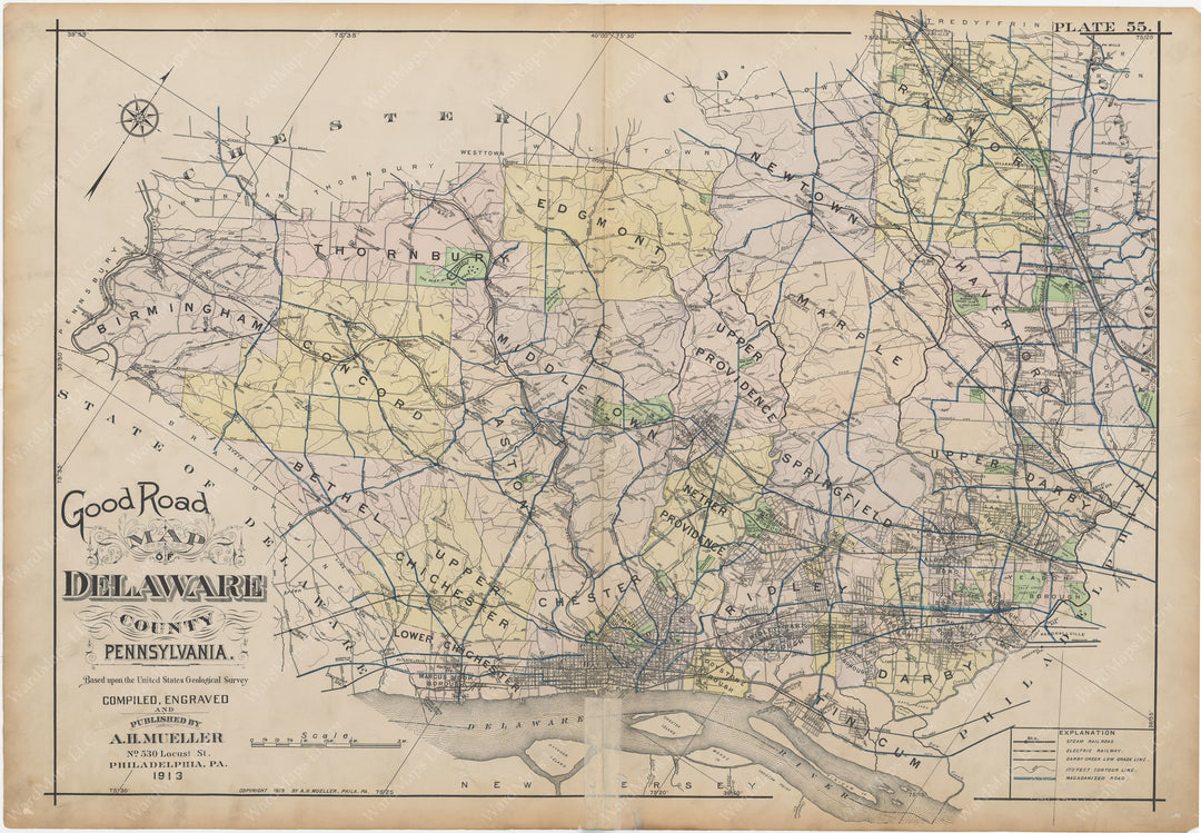 Delaware County, Pennsylvania, Vol. 2, 1913 Road Map