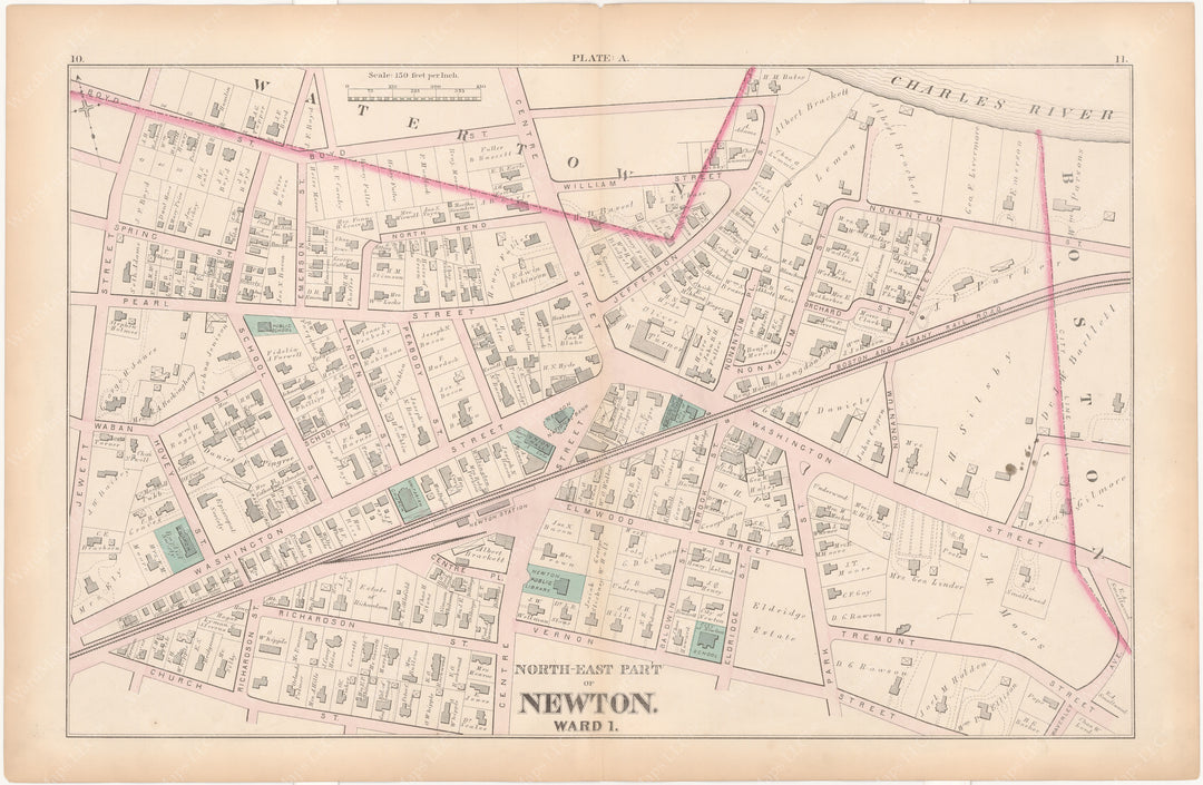 Newton,  Massachusetts 1874 Plate A