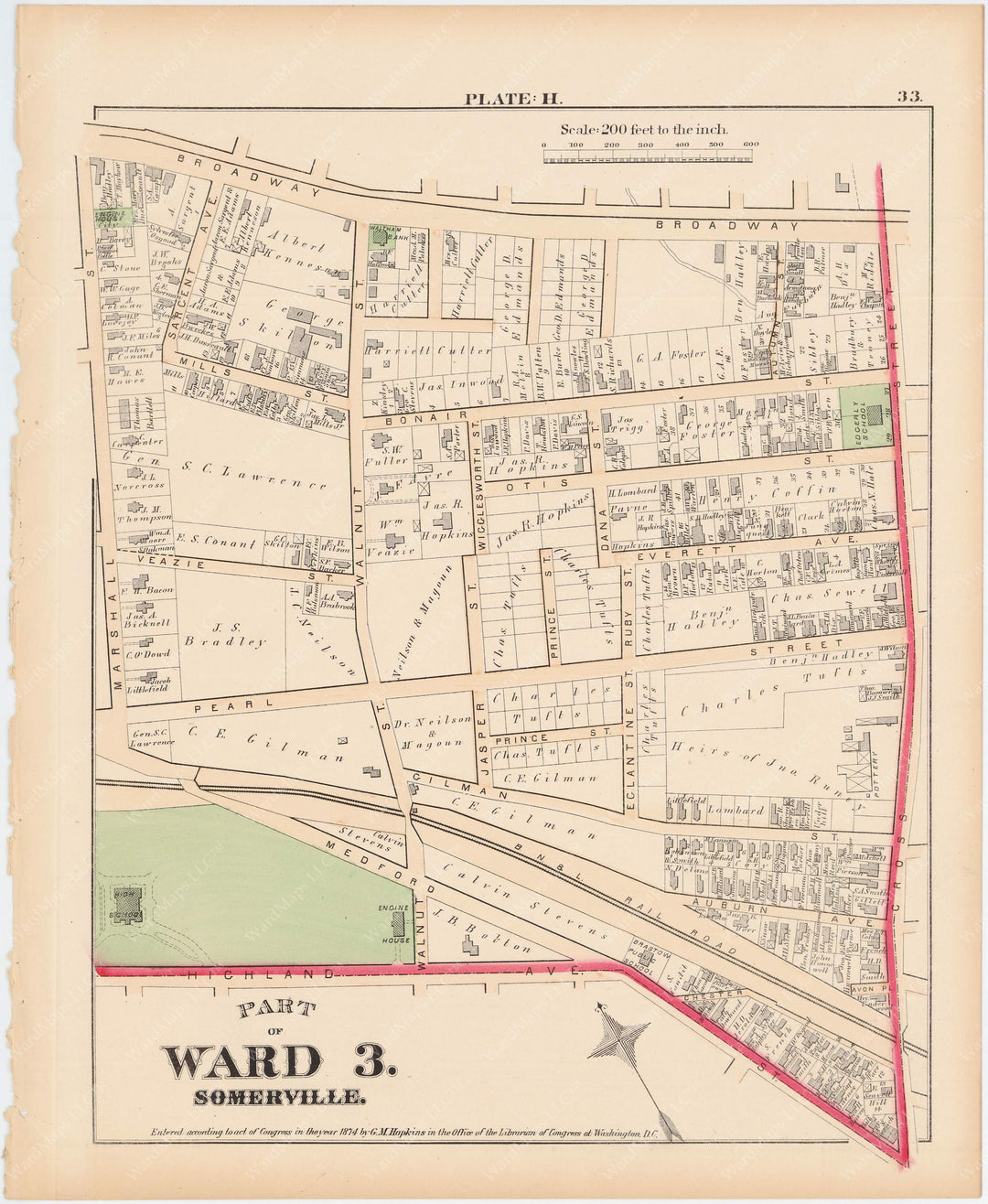 Somerville, Massachusetts 1874 Plate H