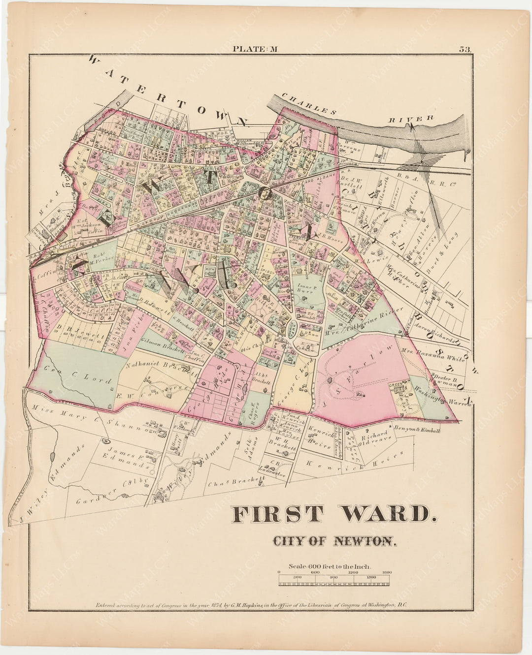 Newton,  Massachusetts 1874 Plate M