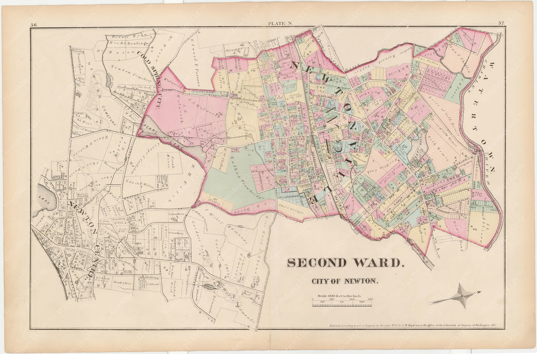 Newton,  Massachusetts 1874 Plate N