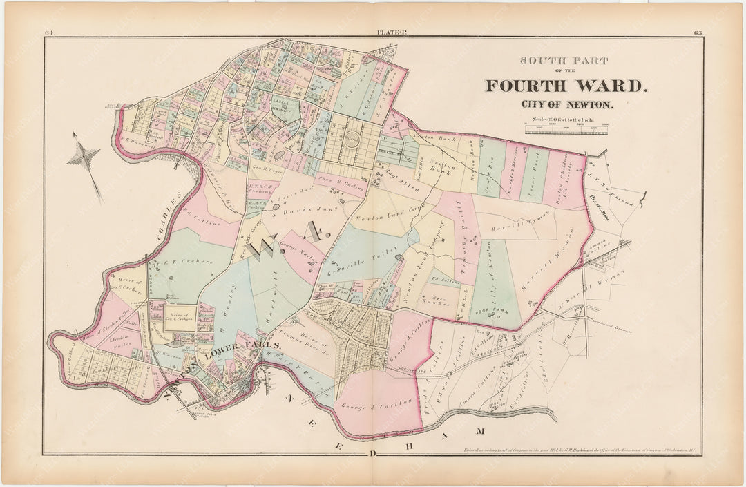 Newton,  Massachusetts 1874 Plate P