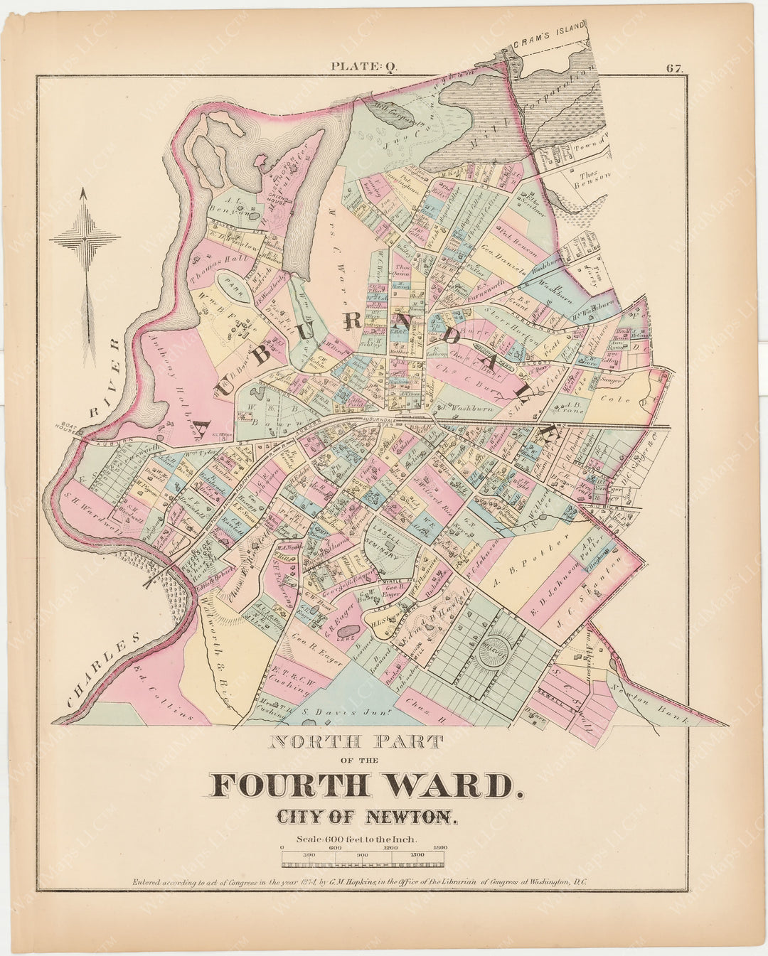 Newton,  Massachusetts 1874 Plate Q