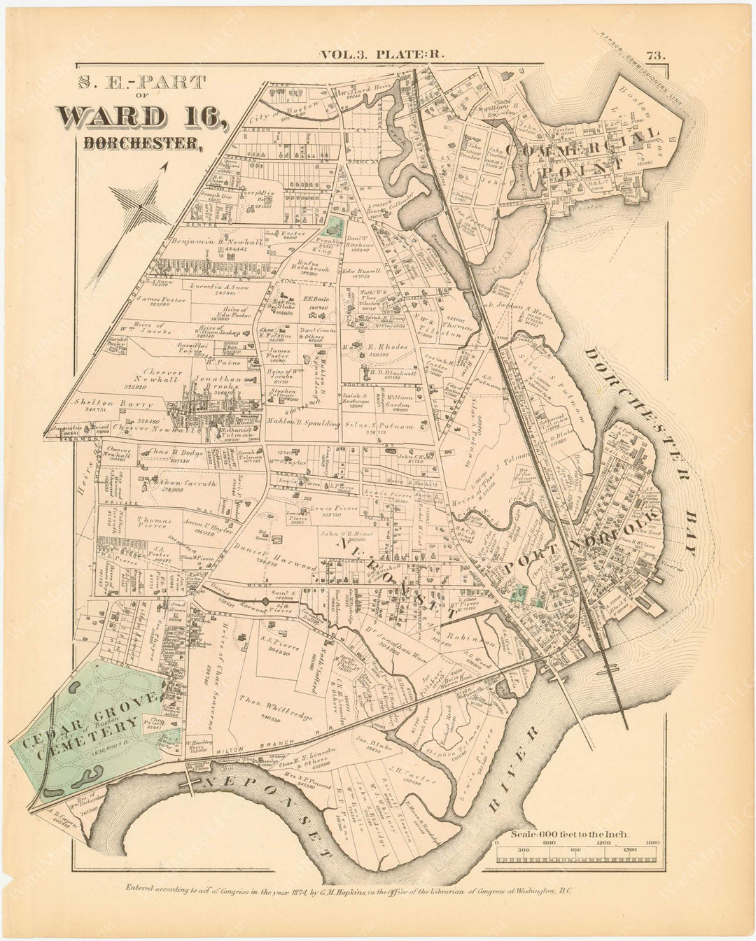 Dorchester, Massachusetts 1874 Plate R