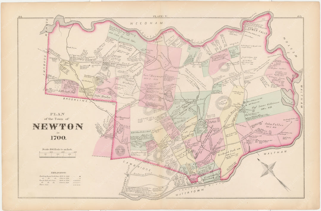 Newton,  Massachusetts 1874 Plate V: Newton in 1700