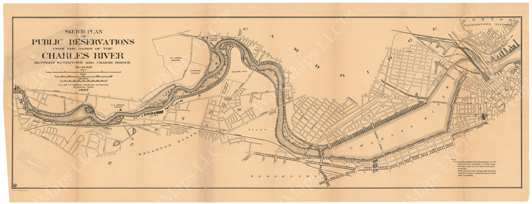 Charles River, Massachusetts 1897: Public Reservations Between Watertown and Craigie Bridge