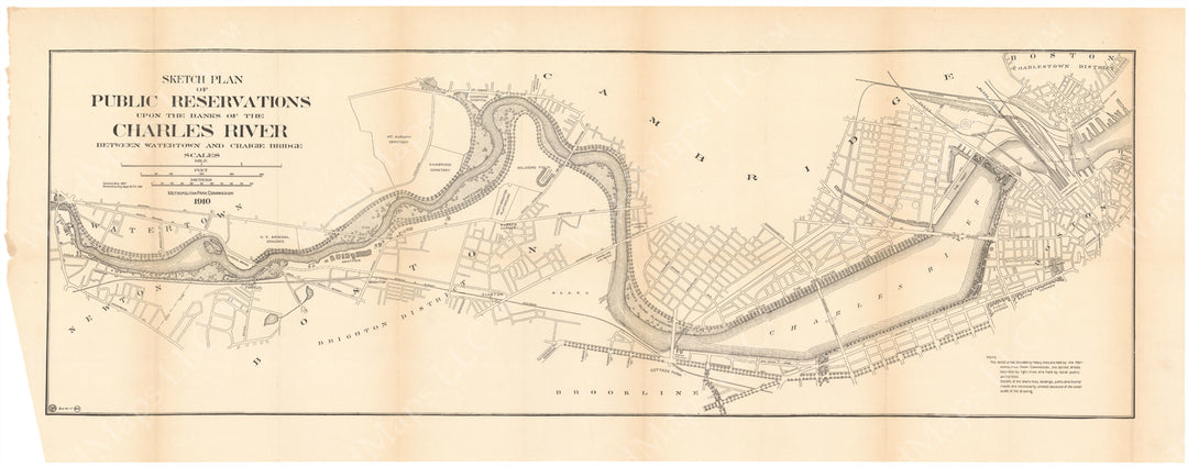 Charles River, Massachusetts 1910: Public Reservations Between Watertown and Craigie Bridge
