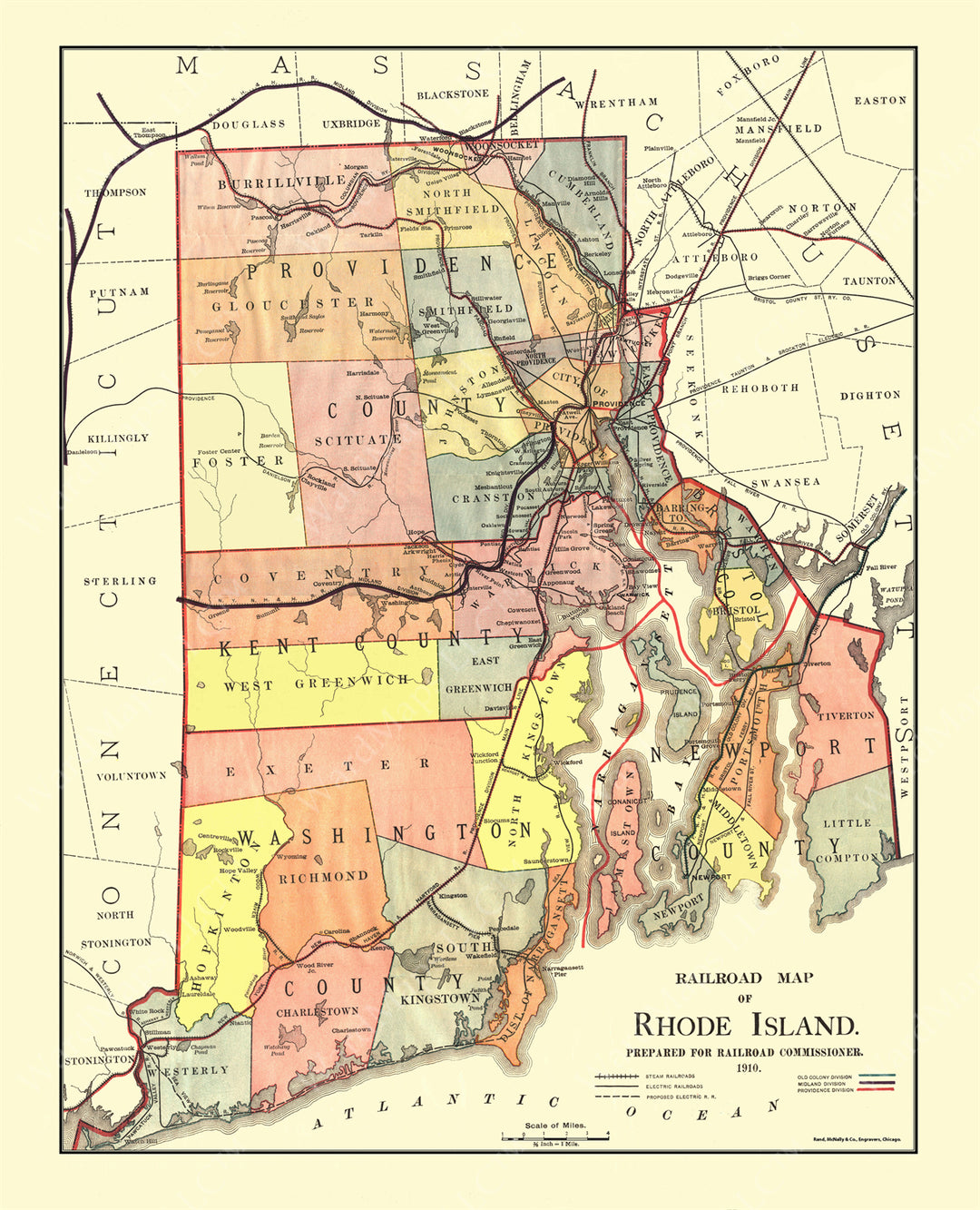 Rhode Island Railroad Map 1910