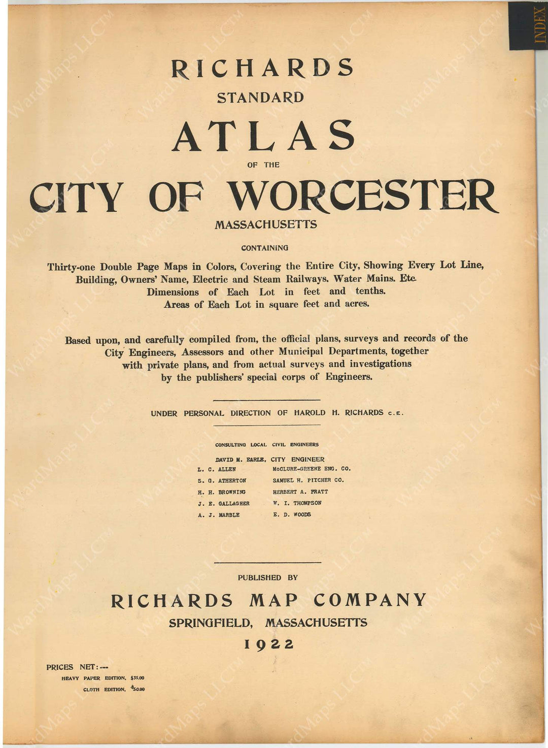 Worcester, Massachusetts 1922 Title Page