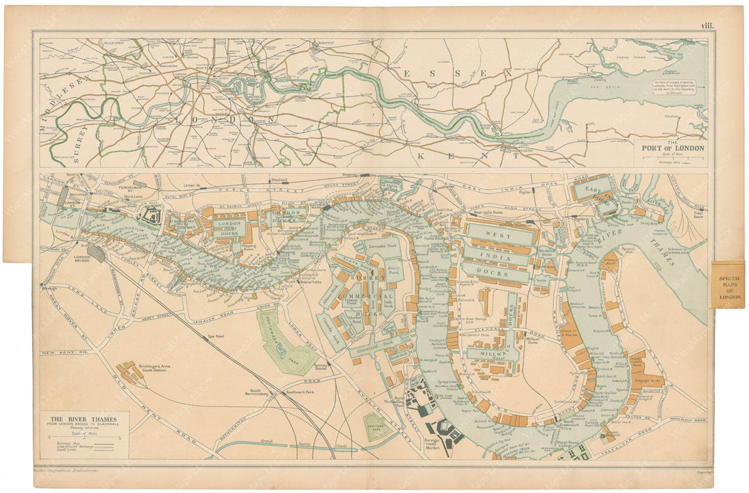 London, England and Suburbs 1910: River Thames