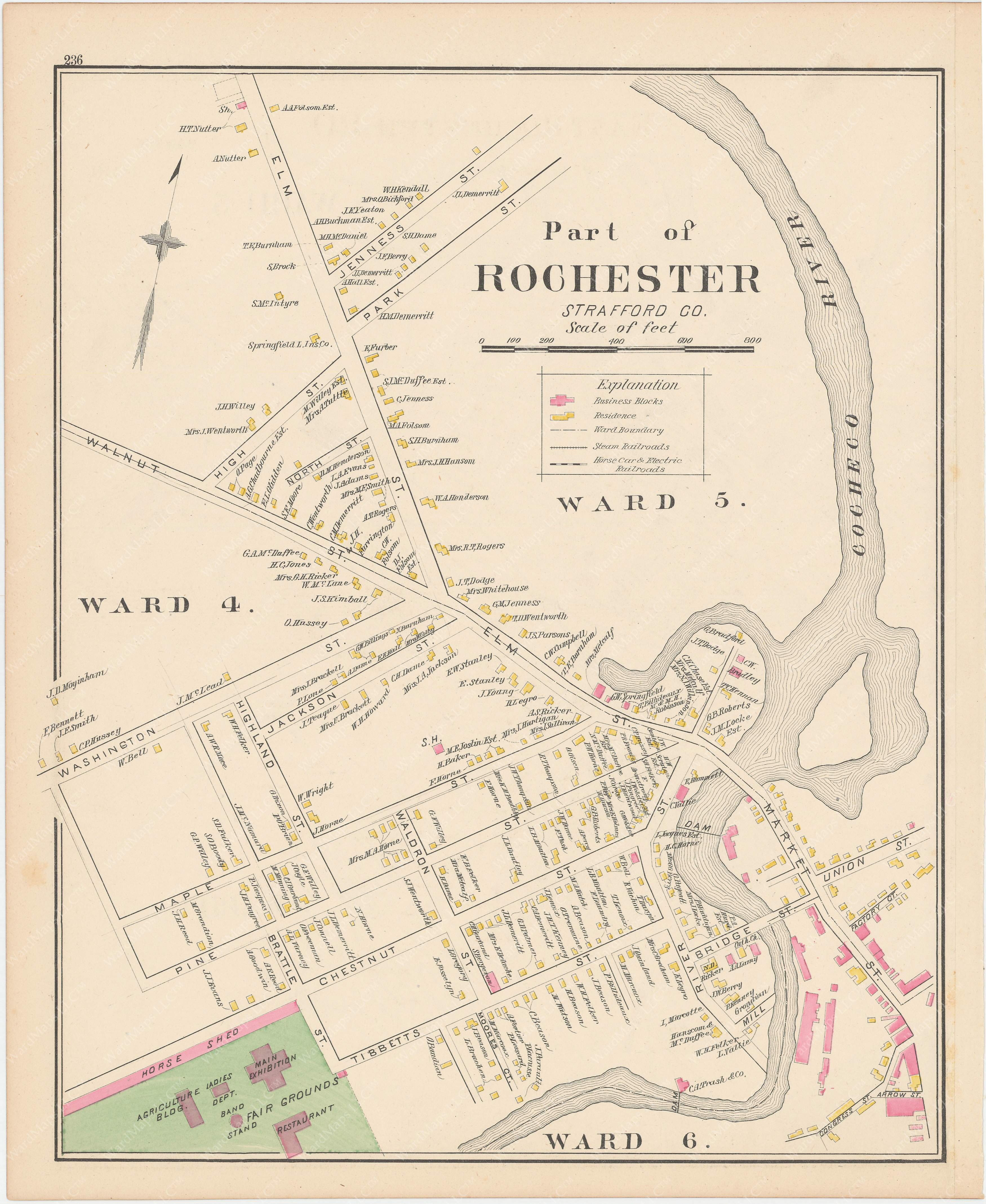 Rochester New Hampshire 1892 WardMaps LLC Wmark Rochester Elm St 