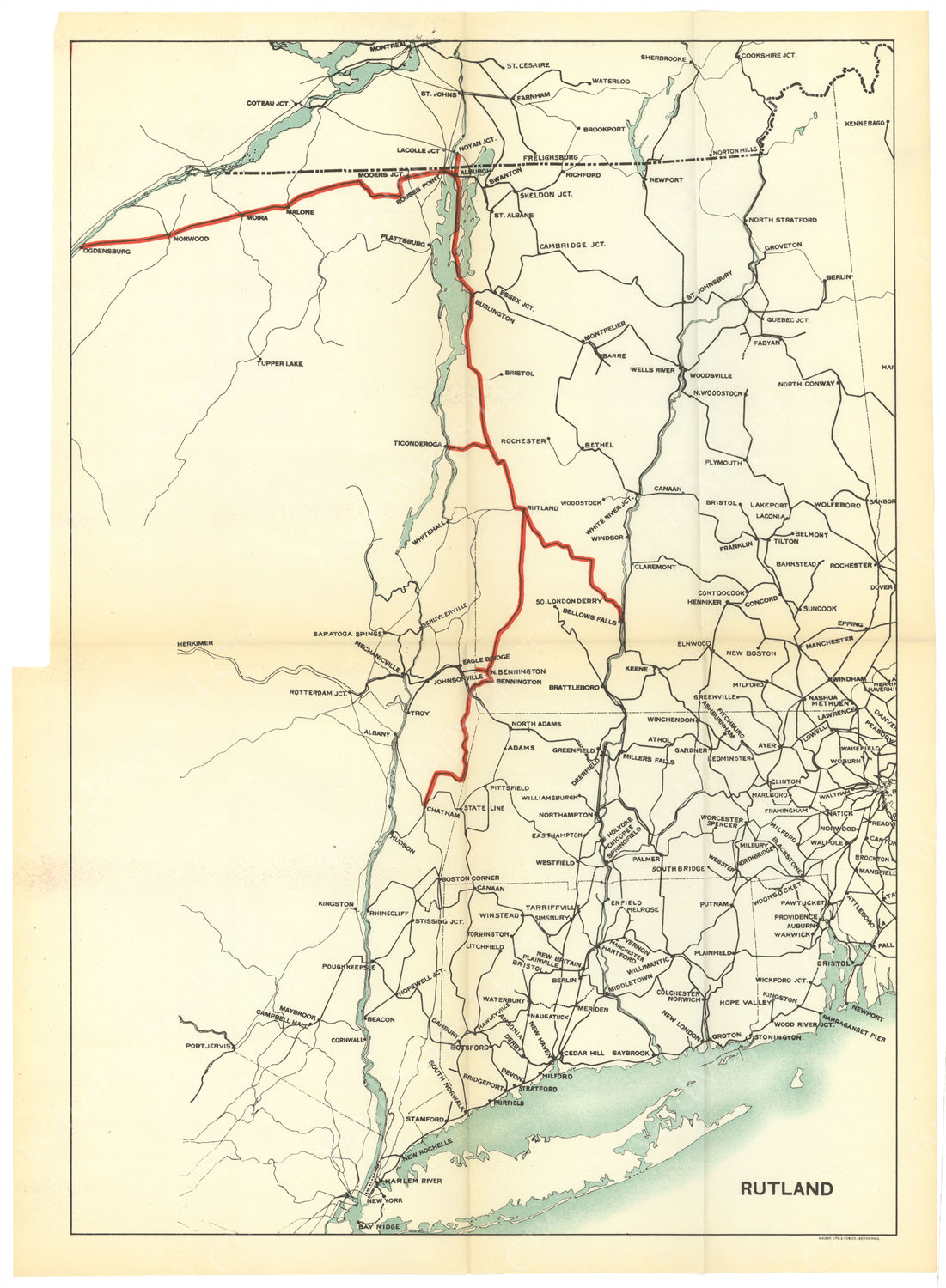 Pathways Rutland Burlington Railroad Map Rutland Railroad System Map 1923 – WardMaps